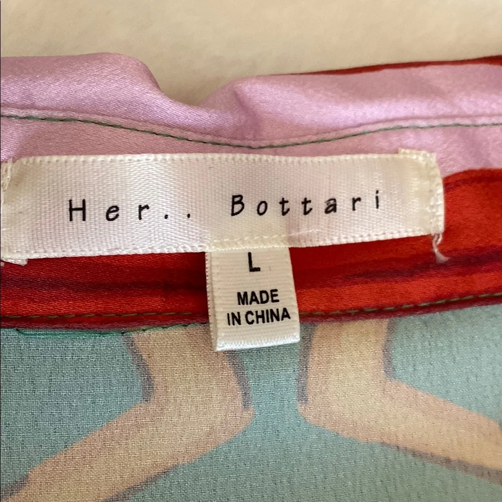 NWOT HER BOTTARI Vibrant Patterned Button-Up Shirt Dress Scarf Print Size L - Picture 3 of 16